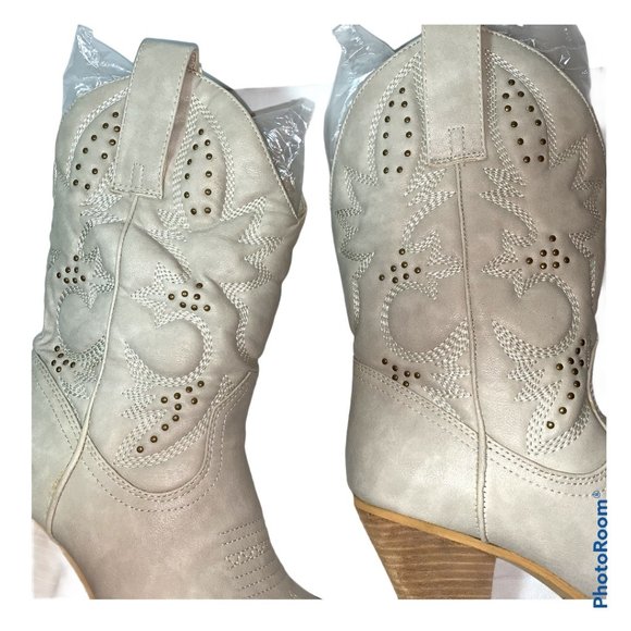 Very Volatile Western Inspired Womens Cowboy Boots Taupe Beige Size 7.5 EUC - Picture 7 of 14